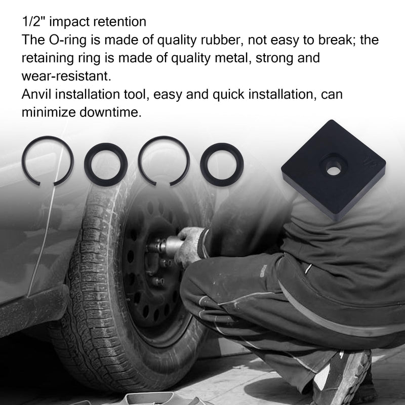12 Sets 1/2” Impact Retaining Ring Clip, Impact Friction Rings with O-Ring Anvil Install Tool for Electric & Pneumatic Type Wrench
