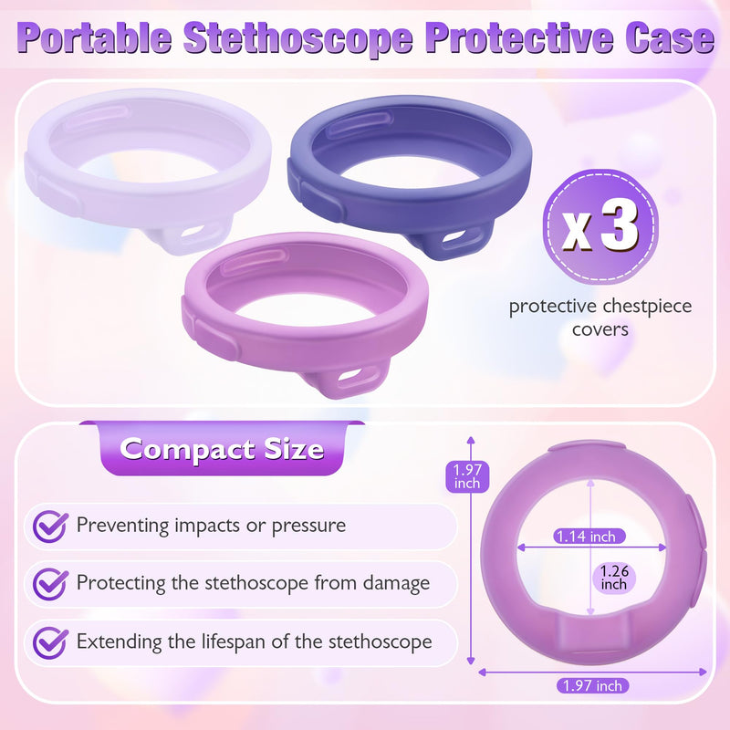 3 Pcs Digital Stethoscope Chestpiece Cover Compatible with EKO CORE 500, Silicone Echo Stethoscope Accessories for Protective Dustproof Design(Gradient Purple) Gradient Purple