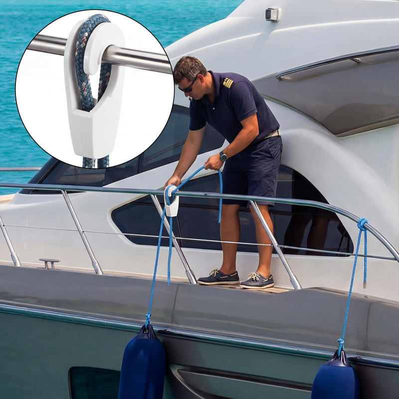Soulchen 2 Sets Boat Fender Hanger 32mm Quick Adjust Boat Bumper Clips Rail Fender Hangers Quick Connect and Release Lines Rail Cleats No Knoted Pontoon Accessories for Kayaks Fishing Yachts White