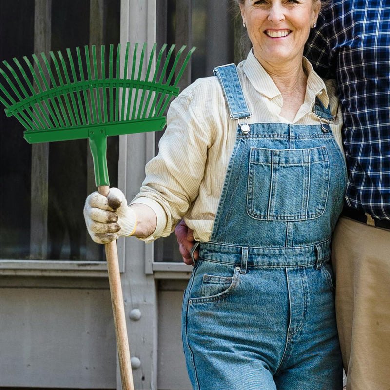 SUPVOX 25 Tine Heavy Duty Steel Leaf Rake for Lawn and Garden, Detachable Head for Easy Storage, Comfortable Grip for Leaves, Grass, and Debris Cleaning