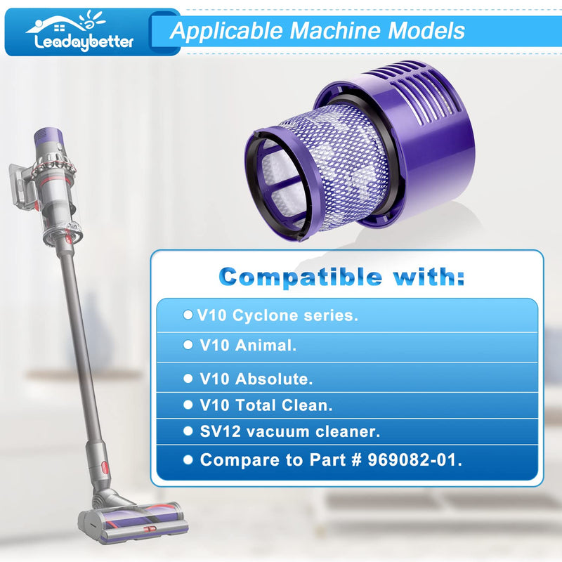 Leadaybetter Vacuum Filter Replacements for Dyson V10 Cyclone Series, V10 Animal, V10 Absolute, V10 Total Clean, SV12, Part No. 969082-01 (2 Pack Filters and 1 Clean Brush) V10-2PC