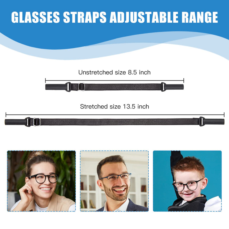 Adjustable Glasses Straps - 3 Pcs No Tail Adjustable Eyewear Retainer Glasse Strap for Men's Glasses Straps, Kids' Glasses Straps, Women's Glasses Straps, Sunglasses Straps, Black(7.5-13.5 inch) 7.5-13.5 inch
