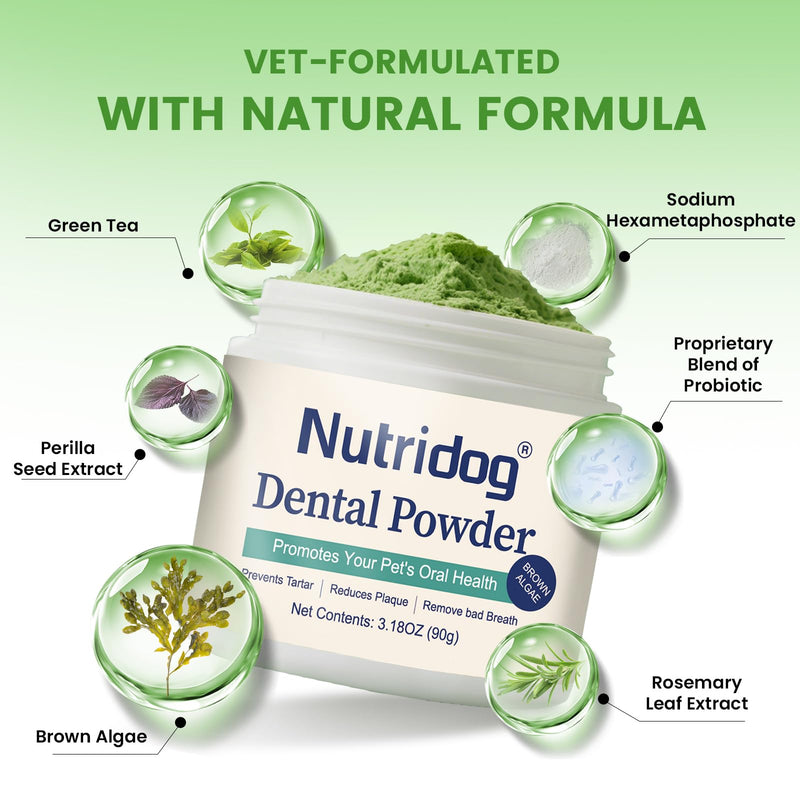 Dog Dental Powder - Dog Teeth Cleaning Powder for Removing Dental Plaque - Plaque & Bad Breath Off Powder with Probiotics & Brown Algae - Dental Care for Dogs & Cats - 90g 90 Grams