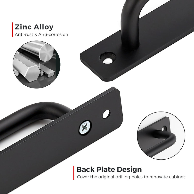Ravinte Barn Door Handles 2 Pack Sliding Door Handle 5" Hole Center Barn Door Handles Black Cabinet Handles Door Pull Handle Zinc Alloy Door Pulls with Plate for Sliding Closet Door Handle 5 In Hole Centers
