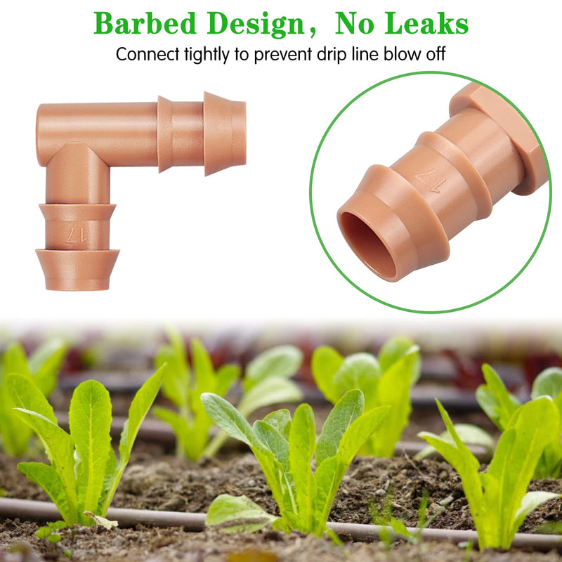 Drip Irrigation Barbed Elbow：20 Pack Drip Irrigation Elbow Parts Fits for 1/2 Inch Drip Irrigation Tubing 17mm 0.600" ID Elbow Connectors for Patio Lawn Garden 20 Pack Elbow