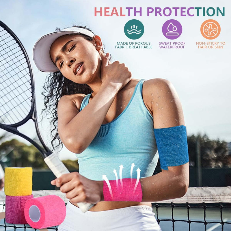 15 Pack 2 Inch x 5 Yards Self Adhesive Bandage Breathable Cohesive Bandage Wrap Rolls Elastic Self-Adherent Tape for Stretch Athletic, Sports, Wrist, Ankle 15 Count (Pack of 1) Colorful
