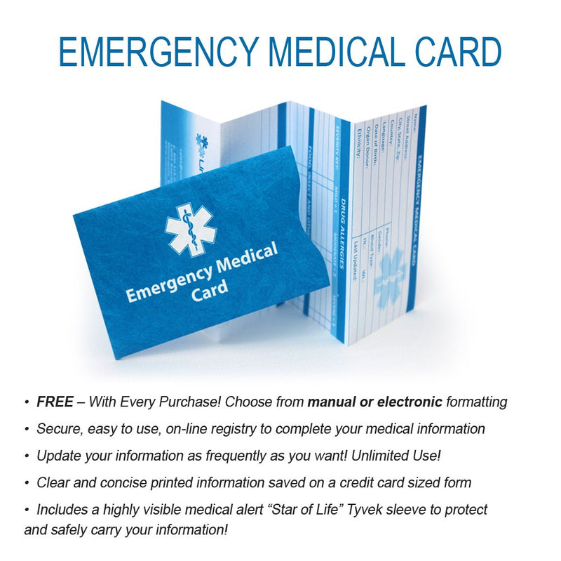 Emergency Medical Alert Informations ID Wallet Cards with Protective Tyvek Sleeves – Recognizable Star of Life Symbol for First Responders, Pocket Size, Pack of 4