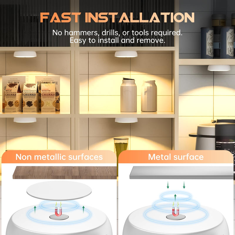 Warm Color LED Closet Lights Wireless Motion Sensor Puck Light, USB Rechargeable Battery Operated Puck Lights with Remote, Dimmable Under Cabinet Counter Lighting for Wardrobe Kitchen (6 Pack) Warm White 6 Pack