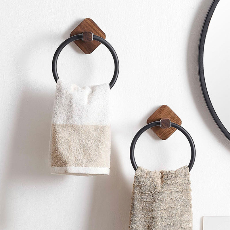 Towel Rack Aluminum Wood Towel Ring Hand Towel Holder for Bathroom Towel Rack Hanger for Kitchen Wall Mount Heavy Duty Storage, Walnut Black
