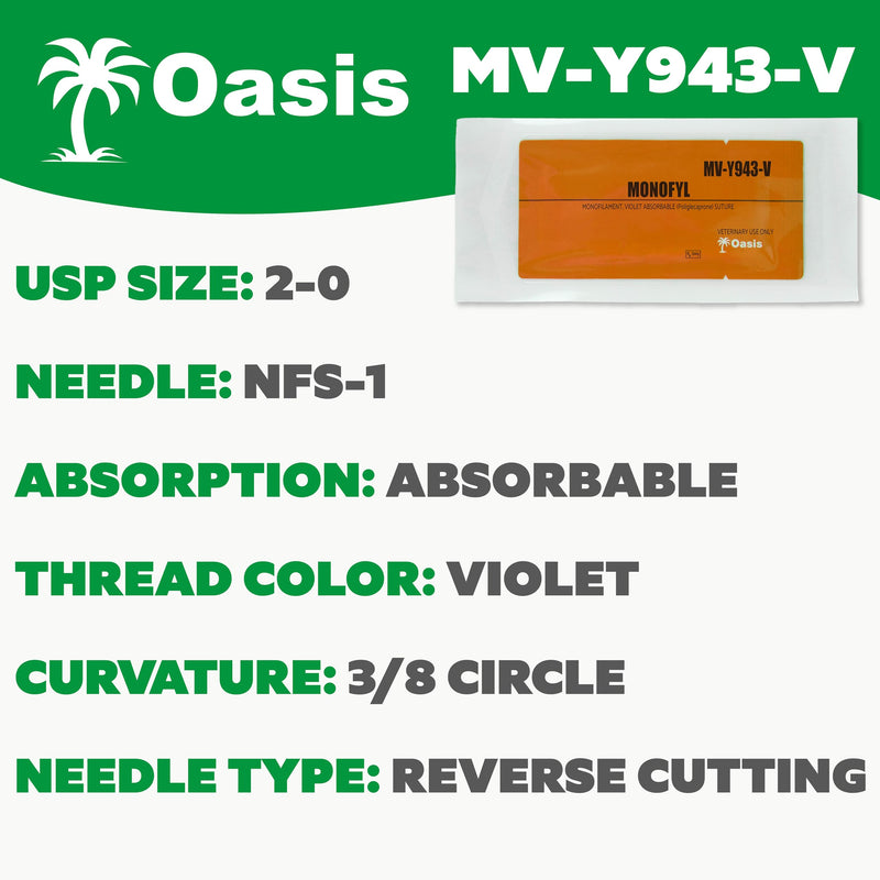 Oasis Monofyl (Poliglecaprone) Synthetic Absorbable Monofilament Suture, 2-0, (FS-1) 3/8 24mm Reverse Cutting Needle, 75cm
