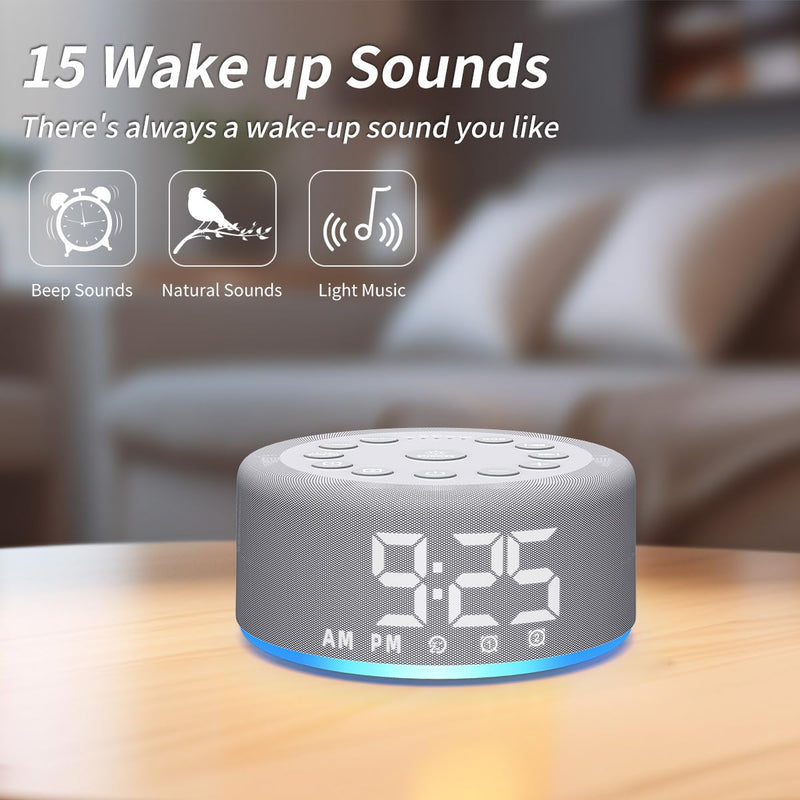Plug-in Sound White Noise Machine Brown Noise Machine & Alarm Clock with Rechargeable Backup Battery Night Light Dual Alarms 30 Sleeping Sounds for Baby Kids Adults 5 Timers 15 Wake Up Sounds & Memory Grey F4