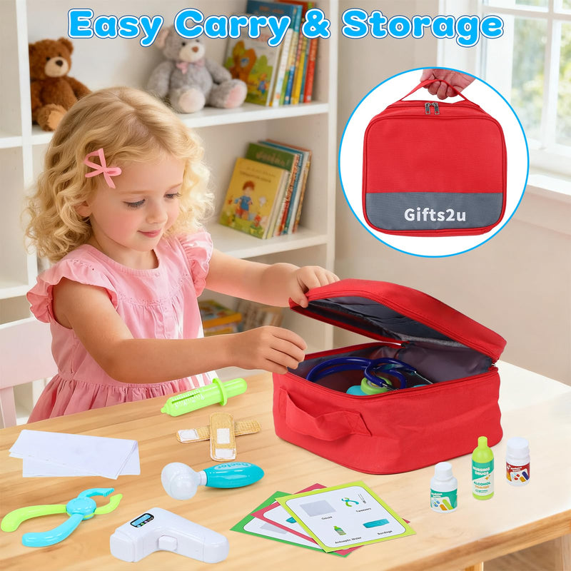 Gifts2U Kids First-Aid Kit Toy, 28-Piece Pretend Play Doctors Kit for Kids with Real Stethoscope and Storage Bag, Educational Medical Set Realistic Role Play Toy, Doctor Gift for Girls Boys Ages 3+