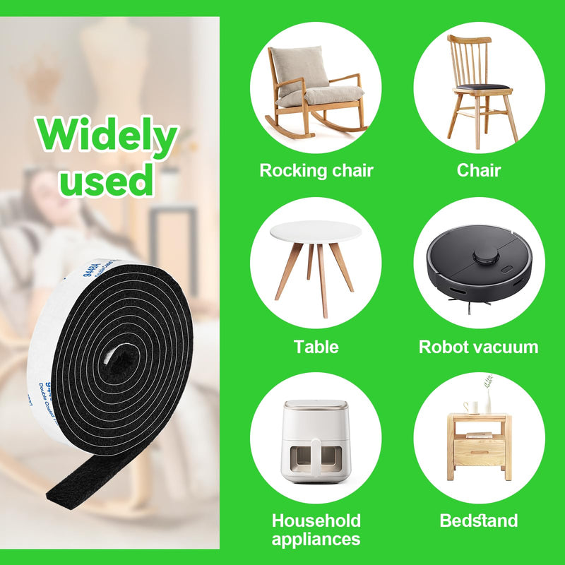 Felt Strips with Adhesive Backing, Felt Tape with Adhesive Backing, Felt Furniture Strips 2 Pack Roll 1/2x 60 Inches Black, Felt Strips for Furniture 2 Rolls 1/2x60 inch