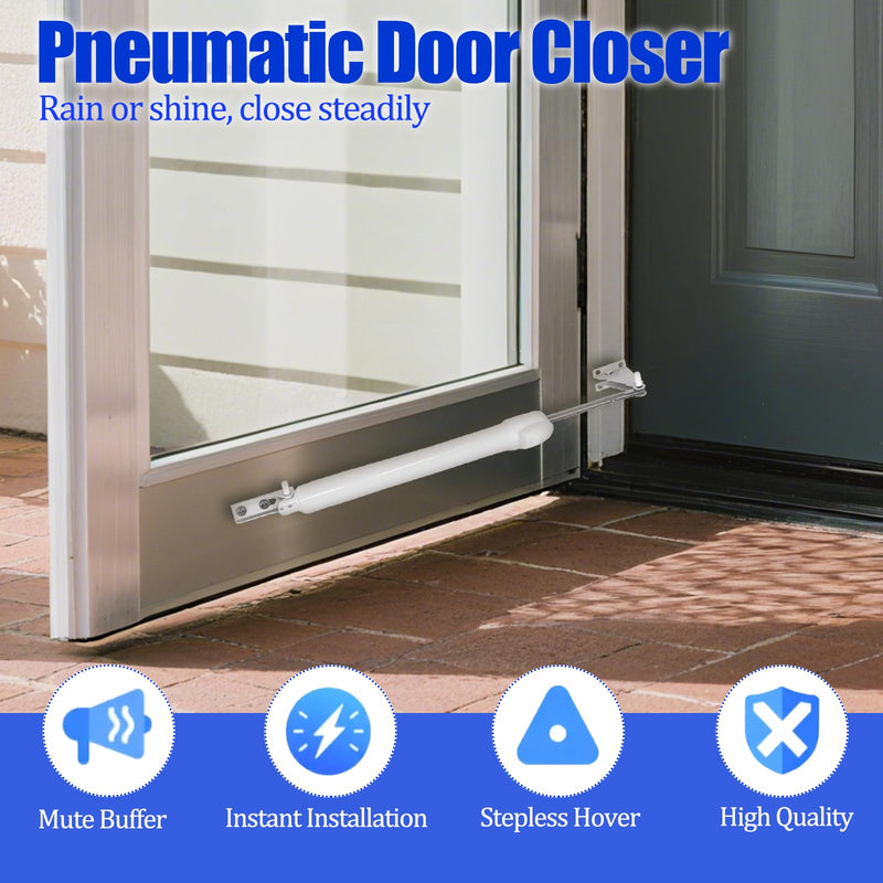 Storm Door Closer&Screen Door Closer Kit, Equipped with Press & Stay Function, Supports Adjustable Speed and Gentle Quiet Closing Action - for Medium & Lightweight Storm Doors Button version