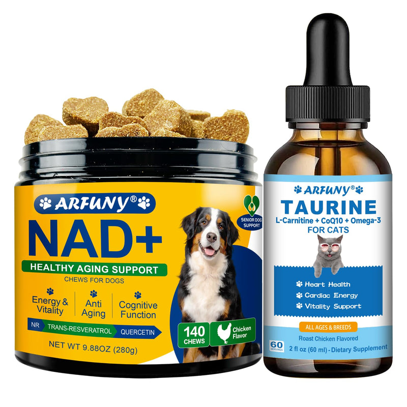 NAD+ Soft Chews for Dogs & Taurine Supplement for Cats - for Dogs Energy & Vitality, Anti-Aging, Cognitive Function - for Cat Heart Health, Cardiac Function Support - Cat Taurine Drops with L-Carnitin