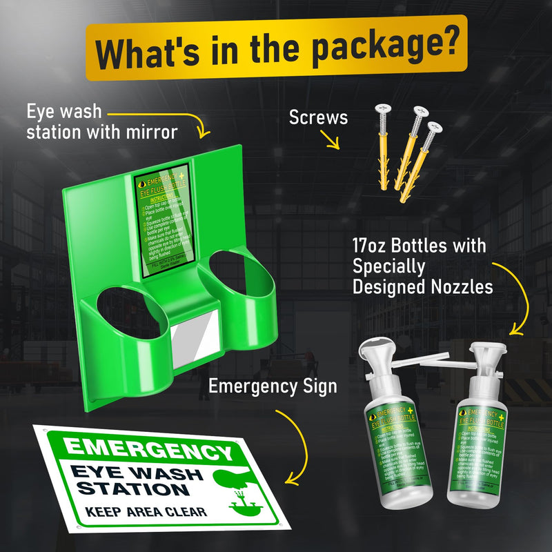Magula 17oz*2 Portable Eye Wash Station OSHA-Approved,BPA Free, Wall-Mounted First Aid Eye Wash kit with Empty Bottles & Mirror,Emergency Eyewash, No Eye Wash Solution 1 Pcs