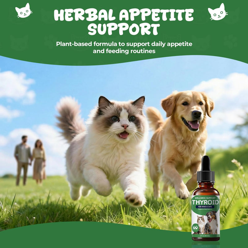 Thyroid Support for Dogs & Cats, Herbal Appetite Stimulant & Metabolism Support Drops with Bladderwrack, Astragalus & Nettle Leaf, Helps Maintain Healthy Weight, Energy & Daily Vitality, 2 fl oz