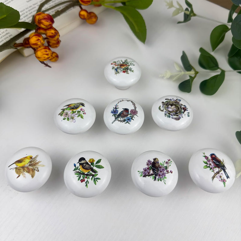 8Pack1.5 Ceramic Bird with Flower Wardrobe Closet Handle Pull Animal Cabinet Kitchen Furniture Dresser Drawer Pulls and Knobs