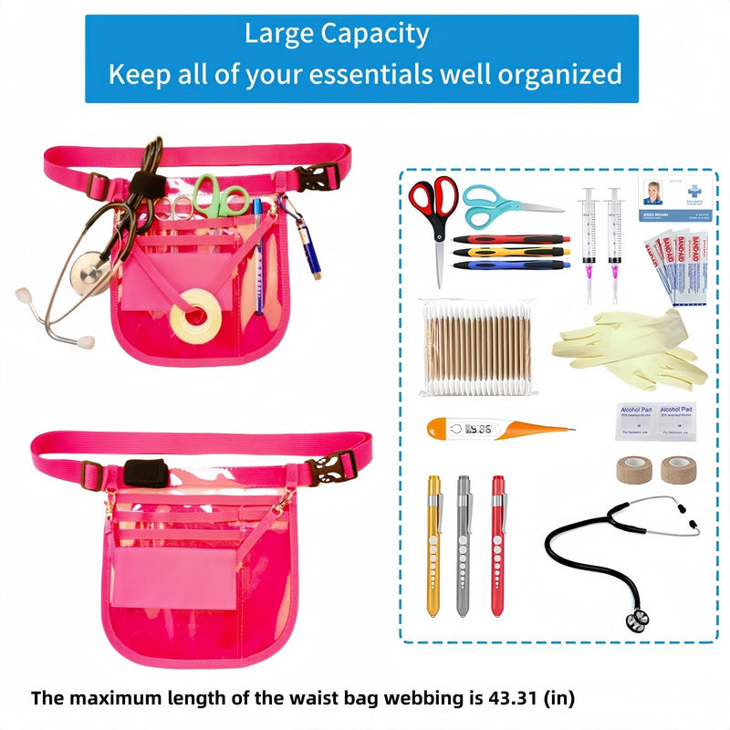 Plastic Nurse Fanny Pack Medical Waist Bag Medical Gear Pockets Storage for Stethoscopes,Bandage Scissors and Other Medical Supplies（Rose red） Rose red