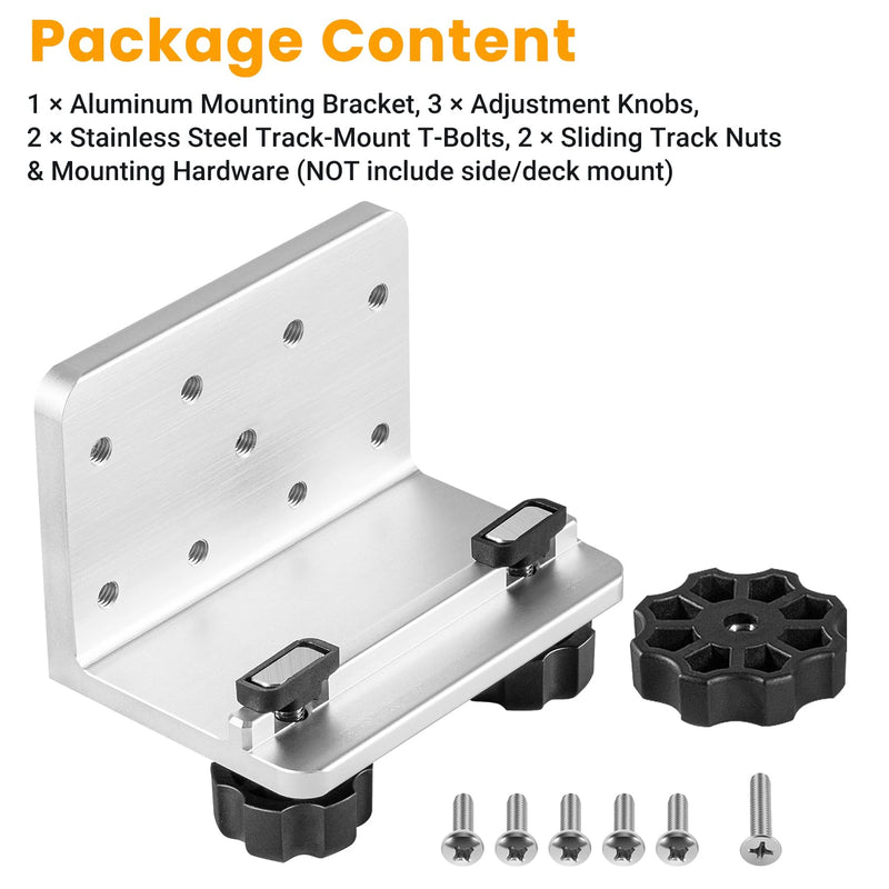 Boat Track Mount Base, 90° Aluminum Bracket for Fishing Rod Holders, Downriggers, Cup Holders & Fish Finder Mounts, Compatible with Lund, Ranger and Lowe Boats