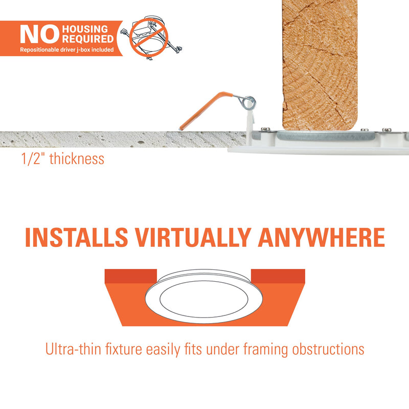 HALO HLBPH 6 inch Canless Recessed Downlight w/Remote Driver/Junction Box Integrated LED Kit Selectable 2700K, 3000K, 3500K, 4000K, 5000K CCT New Construction 6 inch White 5CCT