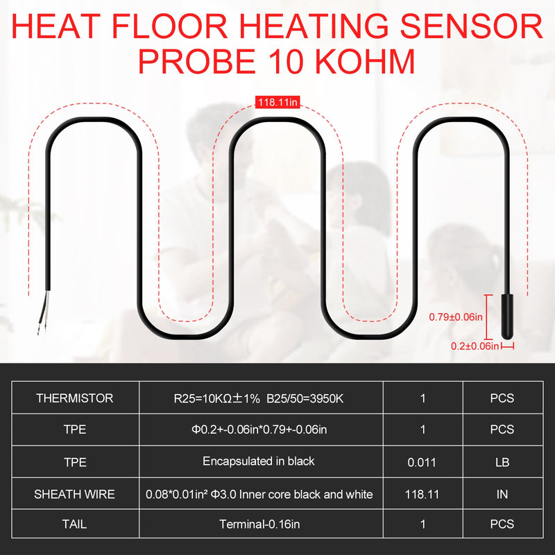 Thermal Underfloor Heating Sensor Probe Suitable for Most Heating Installations Heat Floor Heating Sensor Probe 10k ohm