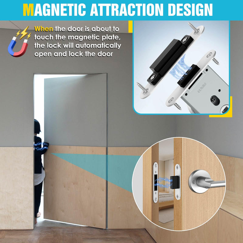 Magnetic Auto-Lock Invisible Door Lock,Hidden Handle,Mini Keyhole, Single-Sided Hidden Design,Aluminum Alloy for Invisible Doors/Bookshelf Doors/Secret Rooms (1, Silver) 1