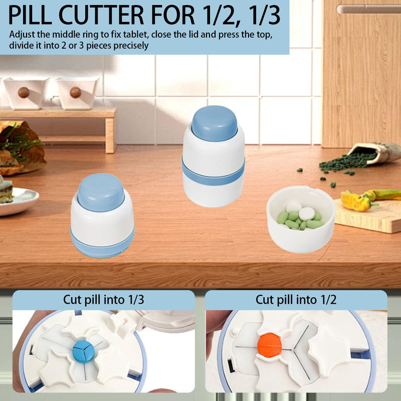 Pill Cutter 1/3 Pill Splitter for Small and Large Pills with Stainless Steel Blade for Cutting Pills in one Third or Half, Portable Pill Organizer, Ideal for Cutting Tablets, Vitamins Blue-3