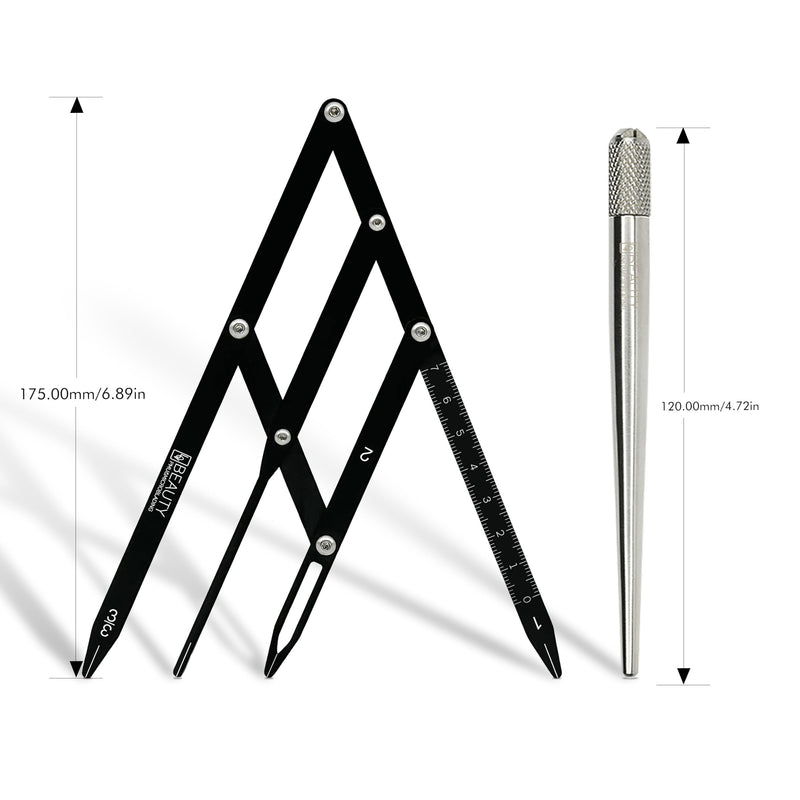 Eyebrow Ruler Brow Compass Golden Ratio Stencil Flexible Arms Microblading Tattoo Eyebrow Positioning Measurement Calipers Foldable Makeup Symmetrical Tool with Stainless Steel Microblading Pen Set