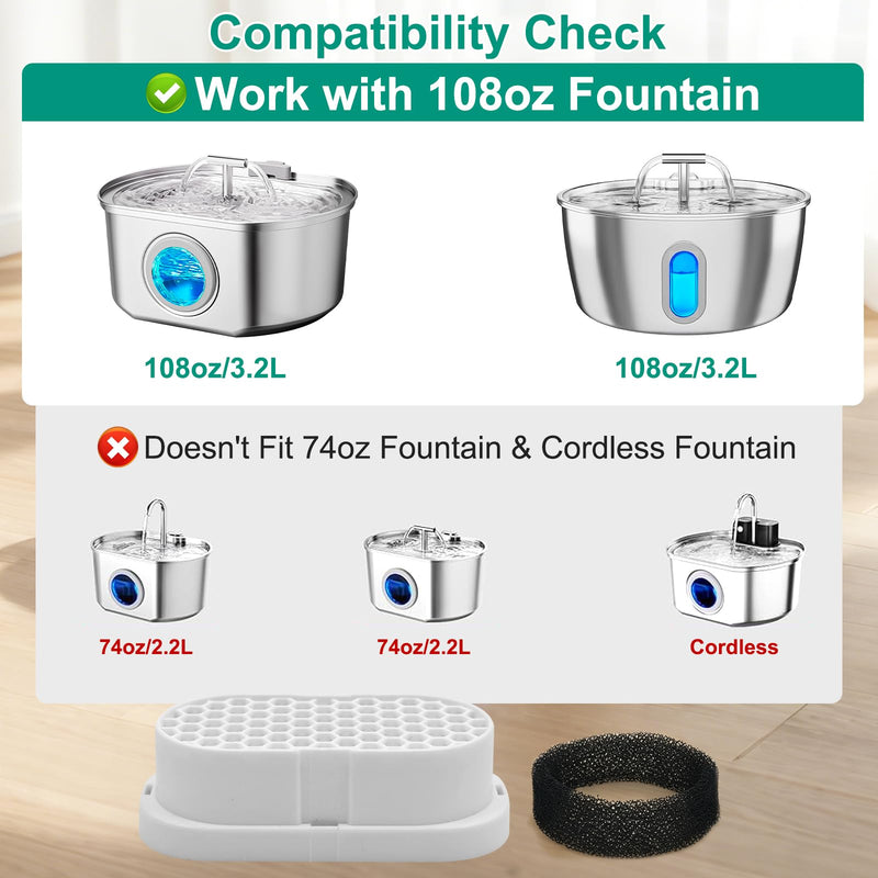24 Pack Cat Fountain Replacement Filters for Neareal 108oz/3.2L Stainless Steel Pet Water Fountain, Pet Water Fountain Fliters (12 Filters & 12 Sponges)