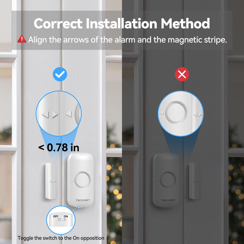 TECKNET Door Chime When Door Opens, Wireless Door Sensor Alarm Chime with 1000Ft Range, 61 Songs, 5 Volume Levels, RGB Light, Door Bells Chimes for Business/Store/Home/Office Entry Security Alarm 1 Receiver+1 Sensor White