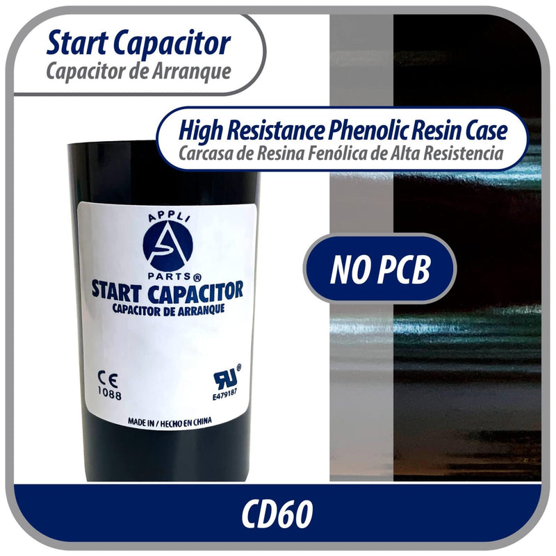 Appli Parts Motor Start Capacitor 88-108 Mfd (microfarads) uF 330 VAC Universal fit for Electric Motor Applications 1-7/16 in Wide 3-3/8 in Height CON-88-330