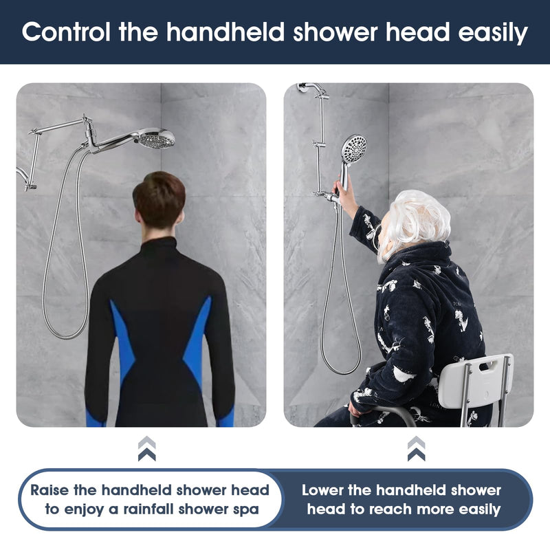 PDPBath Shower Extension Arm, 16" Upgrade Solid Brass Shower Head Shower Head Extender, Adjustable Height Extended with G1/2 Universal Connection for Rain & Handheld Shower Head - Chrome 8 Inch + 8 Inch - NewNest Australia