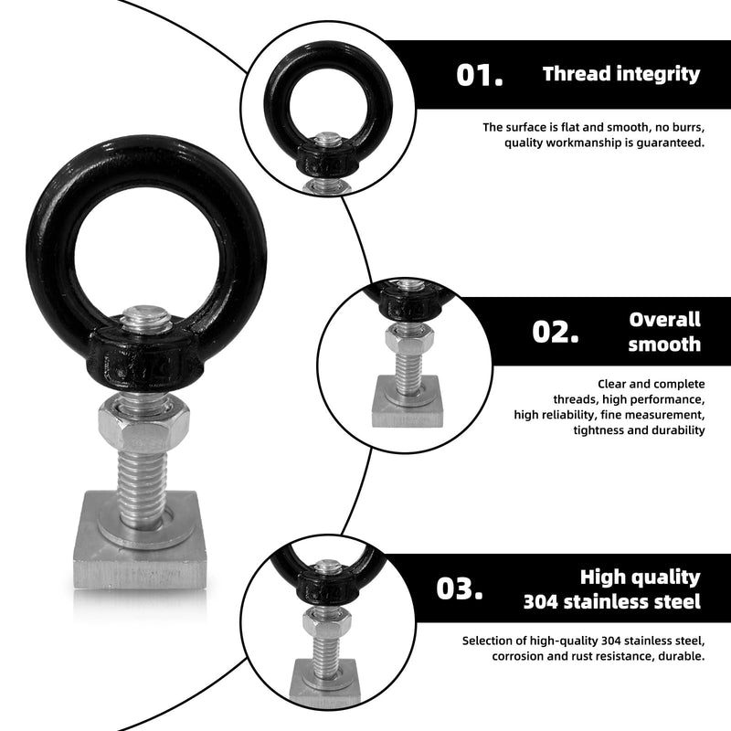 4 Pack M8 T-Slot Bolt with Eye Nut, Stainless Steel Roof Rack T Track Bolts, Heavy Duty Lifting Eye Bolts T Slot Bolt Tie Down Rings Anchoring Kit for Holding Bungee Cord, Ropes, Hooks