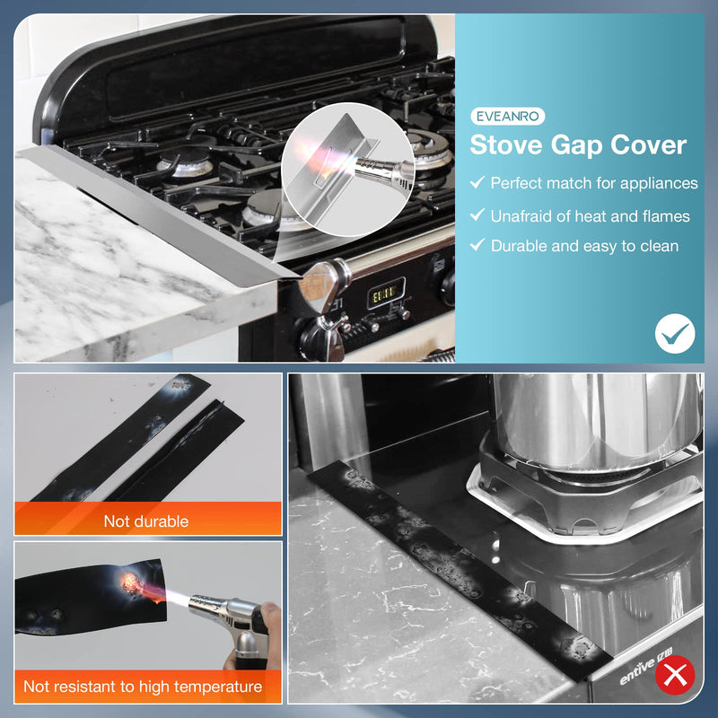 2PCS Kitchen Stove Counter Gap Covers, Stainless Steel Gap Cover, Cooktop Trim Kit, Stove Gap Guards, Oven Gap Filler, Heat Resistant & Effectively Protect Stove Gap Filler(13.8"-27.5" Silver) 13.8-27.5 inch