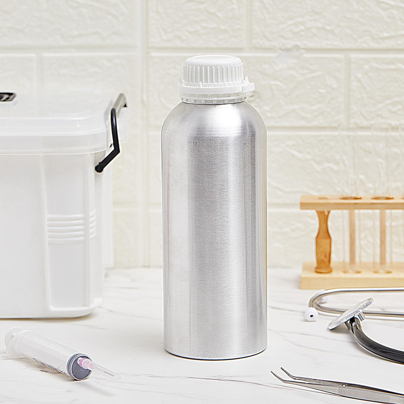 2 Pack Aluminum Bottles 1100 ml High-purity Brushed Aluminum for Hazardous Chemical Transport with Tamper Evident Caps & Ldpe Plugs for Essential Oils & Solvents 2