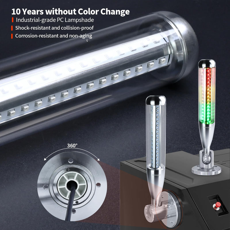 Metal Tower Light 3 Layer Industrial LED Warning Lights, 24VDC Light, Column Signal Baseball Tower Indicator Lamp Beacon, Continuous Light with Buzzer Red and Green Yellow