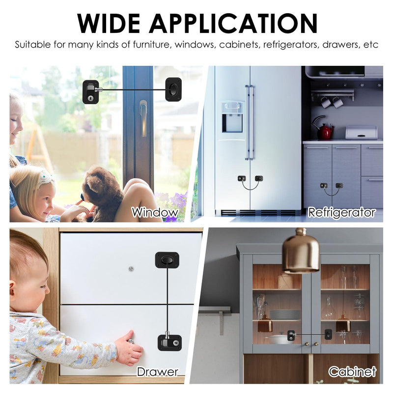8Pcs Freezer Child Proof Refrigerator Lock with Key Self Adhesive Fridge Lock Combo Child Safe Freezer Door Refrigerator Lock for Cabinets Drawers Ovens Black 8pcs