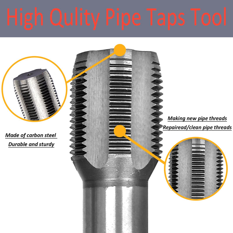 Professional 5 Piece NPT Pipe Tap Set, Carbon Steel NPT Thread Forming Taps and Drill Bits Series Set Tool, Sizes Includes 1/8", 1/4", 3/8", 1/2", 3/4" in Storage Case