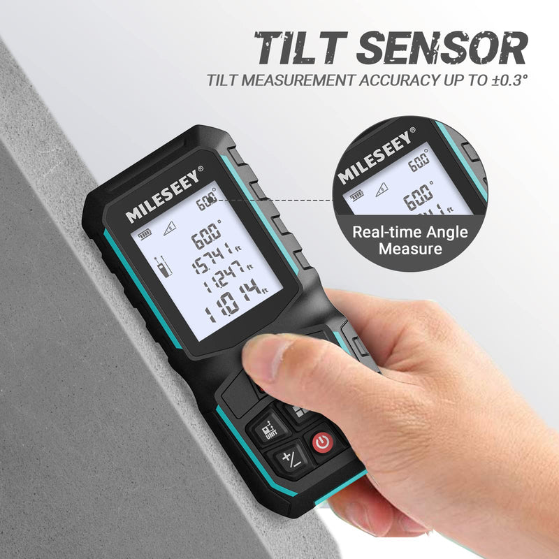 MiLESEEY G2 Laser Measurement Tool 330FT (Ft/in/M/Ft+in) with Angle Sensor, Laser Distance Meter with Pocket Clip, Distance Area Volume Measure and Pythagoras, ±1/16 in Accuracy 200FT