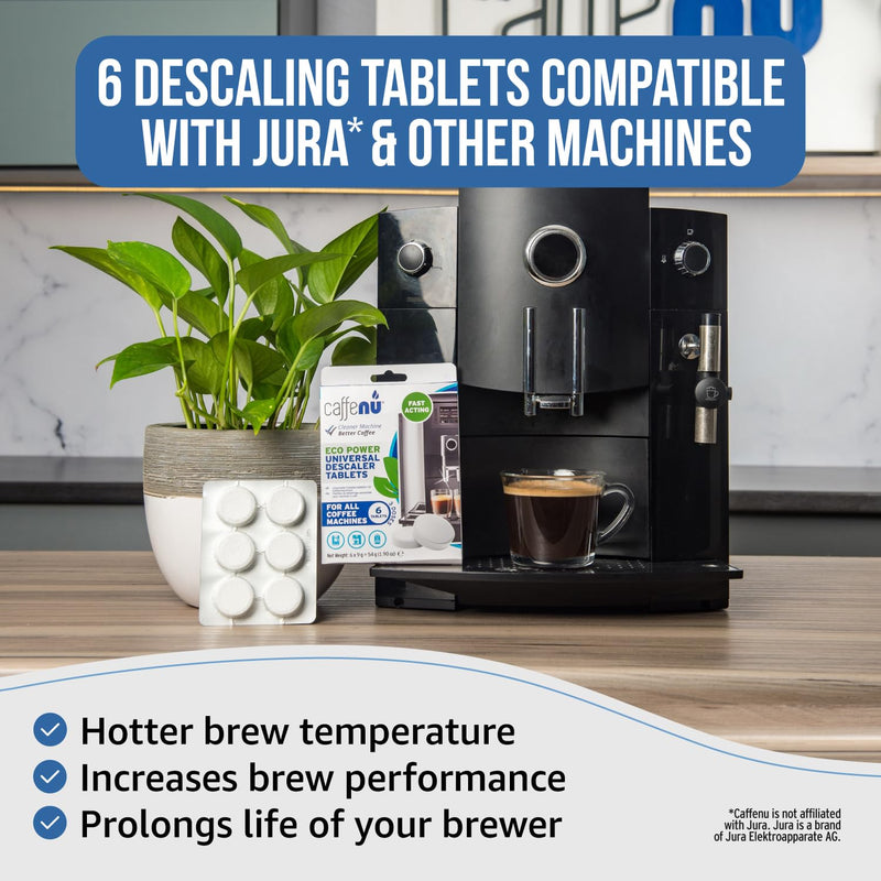 Caffenu Descaling Tablets Pack of 6. Coffee Machine Descaler Tablets. Compatible with Jura, Mellita, Siemens, Phillips and Saeco. Remove Limescale & Build-up. Complete the Barista Kit