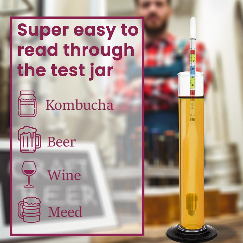 Fermtech Hydrometer Kit with 19” Wine Thief Sampler – Triple Scale Glass Hydrometer for ABV, Brix & Gravity Testing, Plastic Sampling Tool for 1 Gallon Jugs/Carboys, Wine & Beer Home Brewing Set
