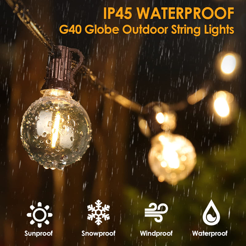 Mlambert 50Ft LED Outdoor String Lights G40 Globe Dimmable Patio Light, Waterproof Hanging String Light with 27 Warm White Shatterproof Bulbs(2 Spare) Black 1