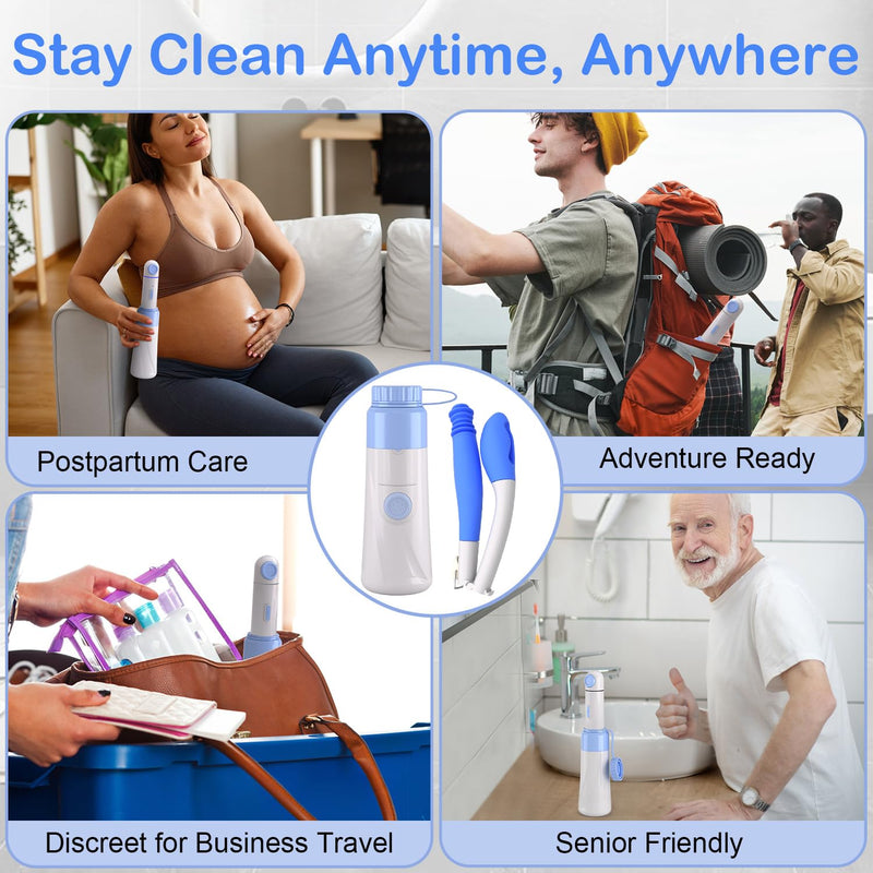 Portable Bidet Toilet Aids Wiper Tool Set for Travel | 350ML Bottle | 450mAh Battery | IPX7 Waterproof |Compact & High-Powered with 2 Pressure Modes for Wiping and Personal Hygiene (Blue) Blue