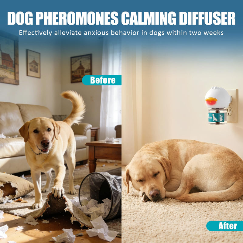 Dog Calming Diffuser, Calming Pheromones Diffuser Kit Appeasing Pheromone Diffuser to Calm (2Plug in+4Refill) for Anxiety Relief Reduce Aggression Fighting Barking Stress 2kit,4Refill