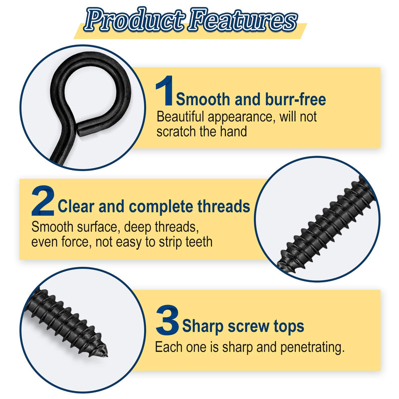 Screw Eyes Assortment Kit(195Pcs),0.75" 0.78" 0.90" 1" 1.1" 1.18" 1.39" 1.57" 1.75" Zinc Plated Eyelet Screws, Metal Small Tapping Screw Hooks Ring, Black Zinc Plated, 195pcs