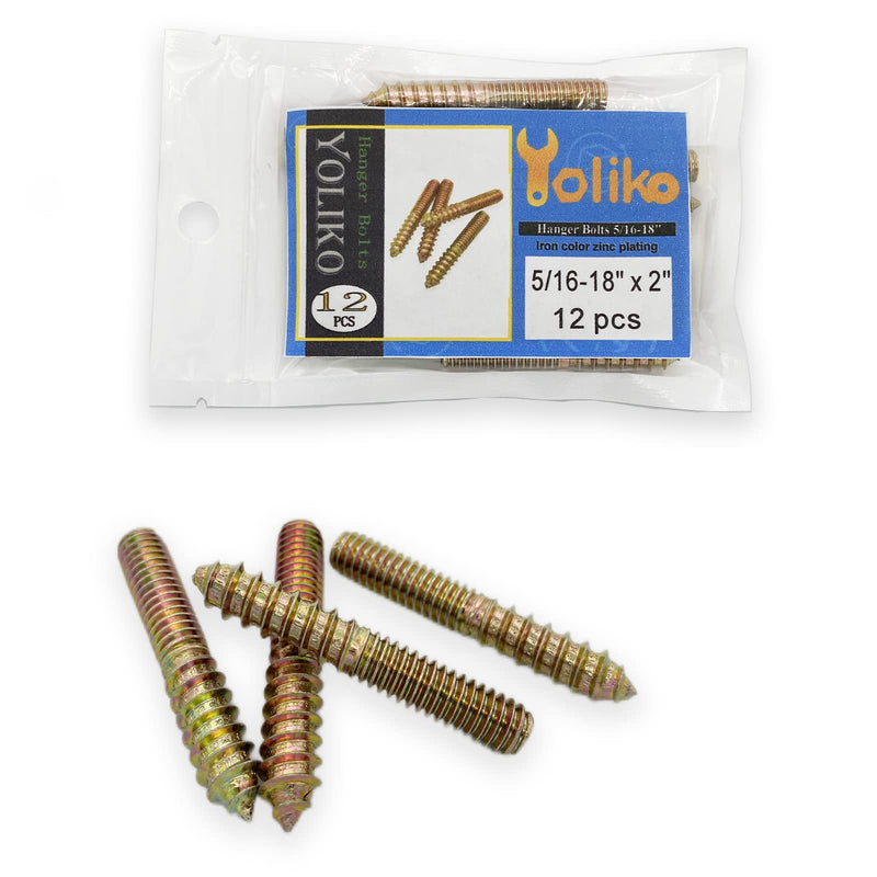 12 Pack 5/16-18 x 2 Inch Hanger Bolts 5/16-18" Double Headed Bolts 5/16 Wood Dowel Screw Self-Tapping Screw Hanger Bolts for Furniture Screws Double Screw Threaded Rods Bolt 50mm Length 5/16-18"x2"-12PCS