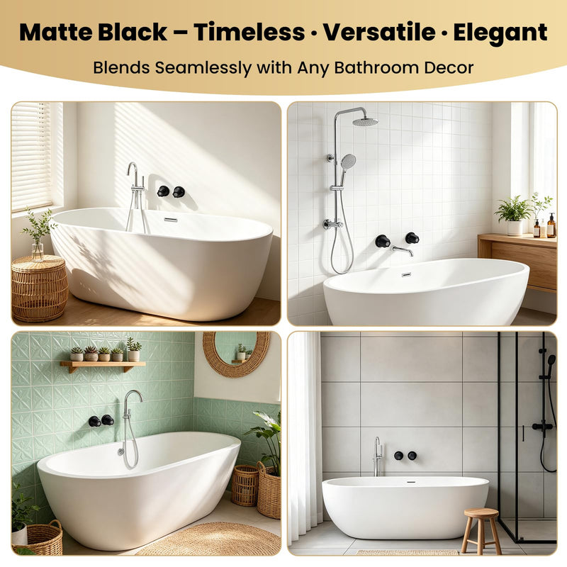 Bathtub Shower Handle Remodel/Rebuild Trim Kit, Shower Knobs 2 Piece Compatible with Price Pfister Valve, Includes Knobs, Bases, Brass Rods, End Cap, Tubes Etc (Matte Black)