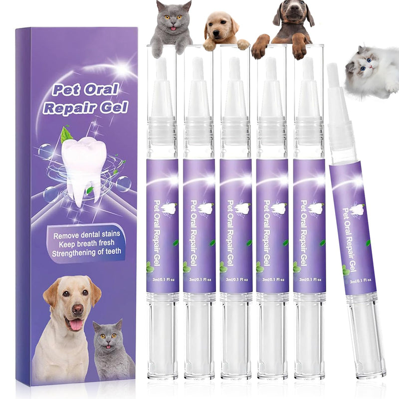 6Pcs Pet Oral Repair Gel, Dog Oral Repair Gel, Pet Breath Freshener for Cats and Dogs, Removes Tartar, Keeps Breath Fresh, Strengthens Teeth,No Brushing Oral Care Cleaner,3ML