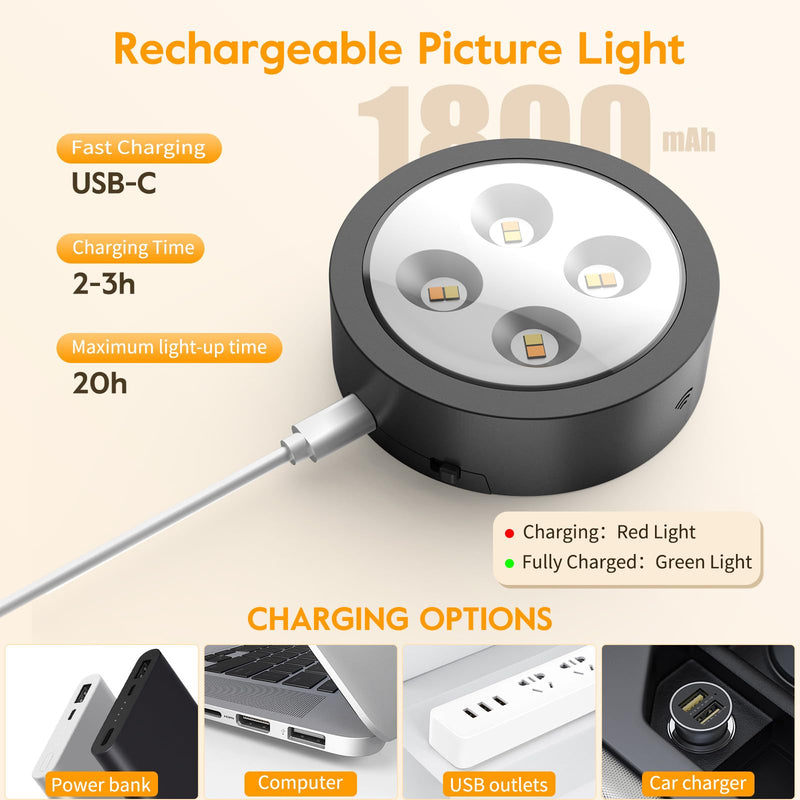 Brightown 2-Pack Picture Lights for Wall, Magnetic Art Display Picture Lights with Remote, 3 Lighting Modes Battery Operated Picture Light, Dimmable & Timer Art Wall Lights for Pictures, Black 2PACK